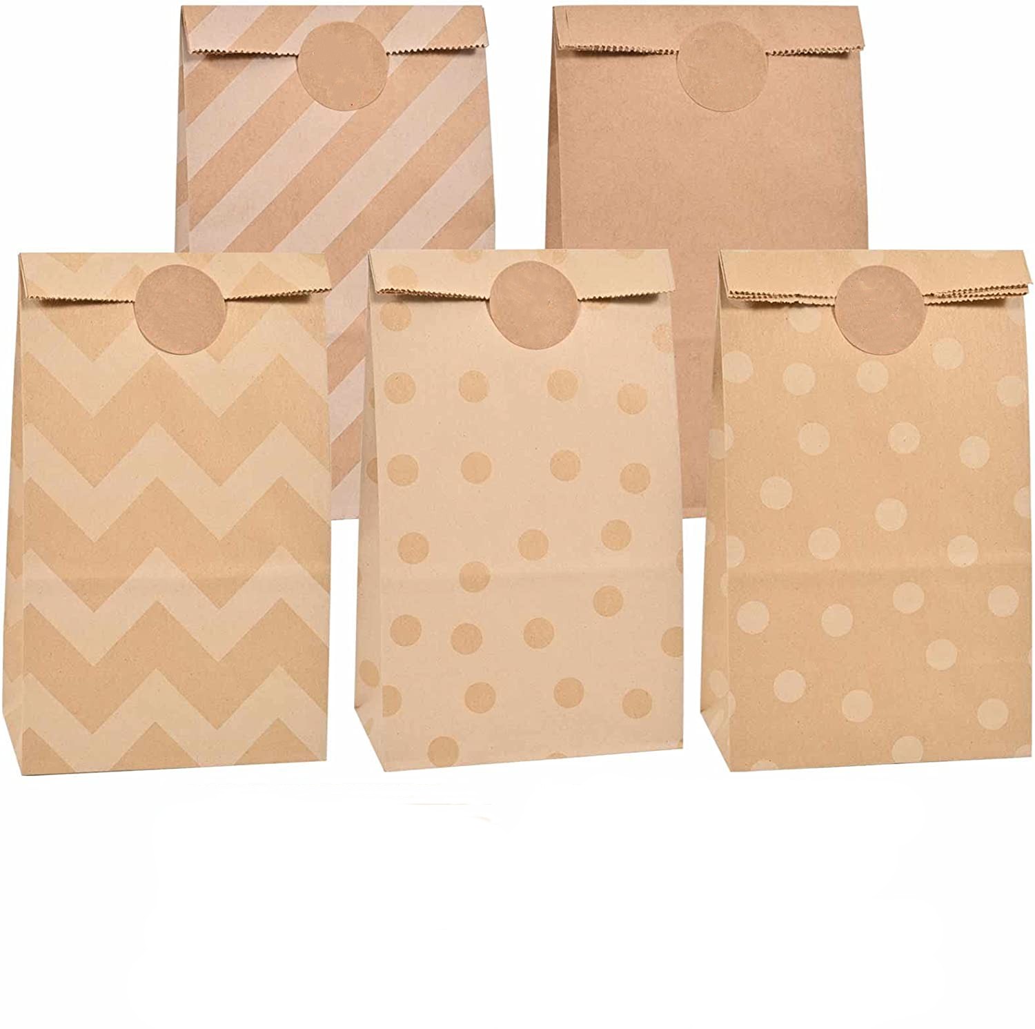 20 Braune Papiertüten, Geschenktüten, Kraftpapiertüten Für Süßigkeiten, Ideal Zum Verpacken Von Geschenken, Für Kindergeburtstage, Hochzeiten Und Jubiläen. (5 Designs)