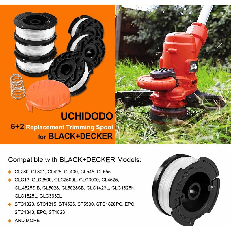 6 Spulen Trimmerfaden Mit 1 Kappe Und 1 Feder, Trimmerfadenspulen Für Black & Decker Freischneider