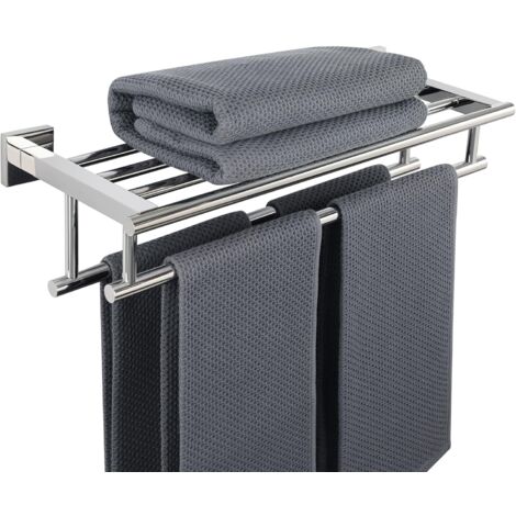 Doppelter Wandhandtuchhalter Mit Ablage, 60 Cm, Polierte Oberfläche, Edelstahl Sus 304, Egz8050-c