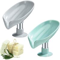 Set Mit 2 Seifenschalen, Seifenbox Für Badezimmer Und Dusche, Seifenhalter Mit Saugnapf, Blattförmige Seifenschale Für Bad Und Küche (grün Und Grau)