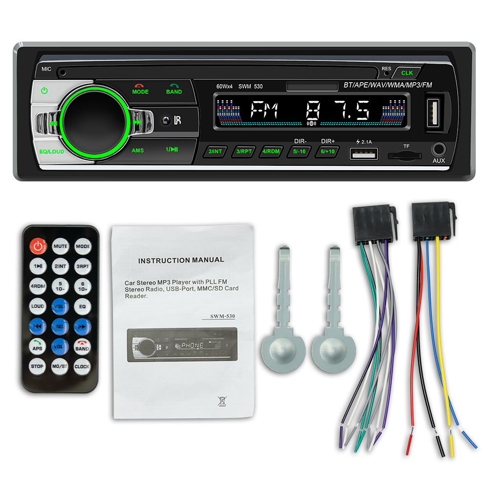 Bluetooth-autoradio, 1 Din-empfänger Mit Mp3-, Wma- Und Fm-player, Fernbedienung, Zwei Usb-anschlüssen, Freisprecheinrichtung, 4 X 60 W, Kompatibel Mit Ios Und Android (ohne Rds/cd).
