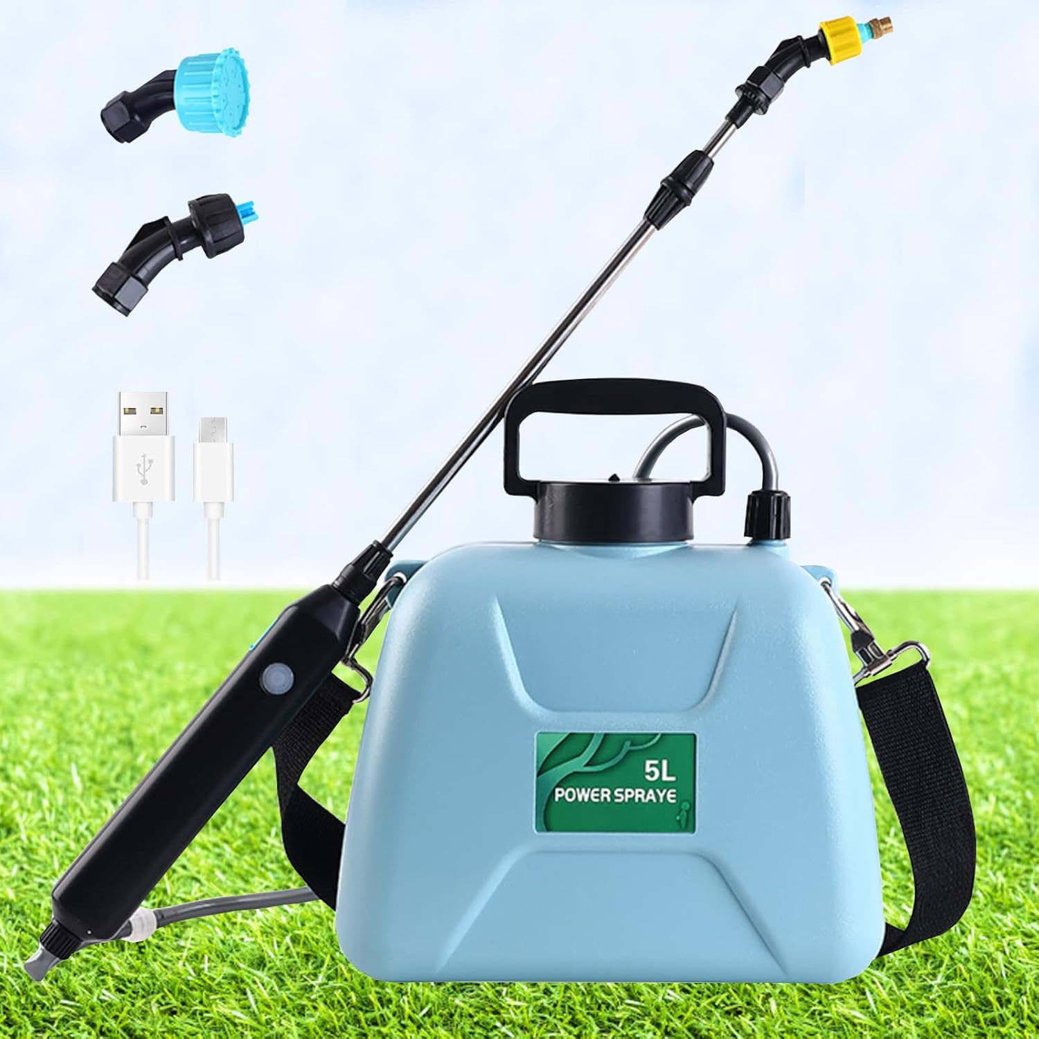 Elektrische Gartenspritze Mit 3 Verstellbaren Düsen, Usb-wiederaufladbar, Spritzgerät Für Pflanzenschutz, Unkrautbekämpfung Und Autowäsche (5-liter-sprühgerät).