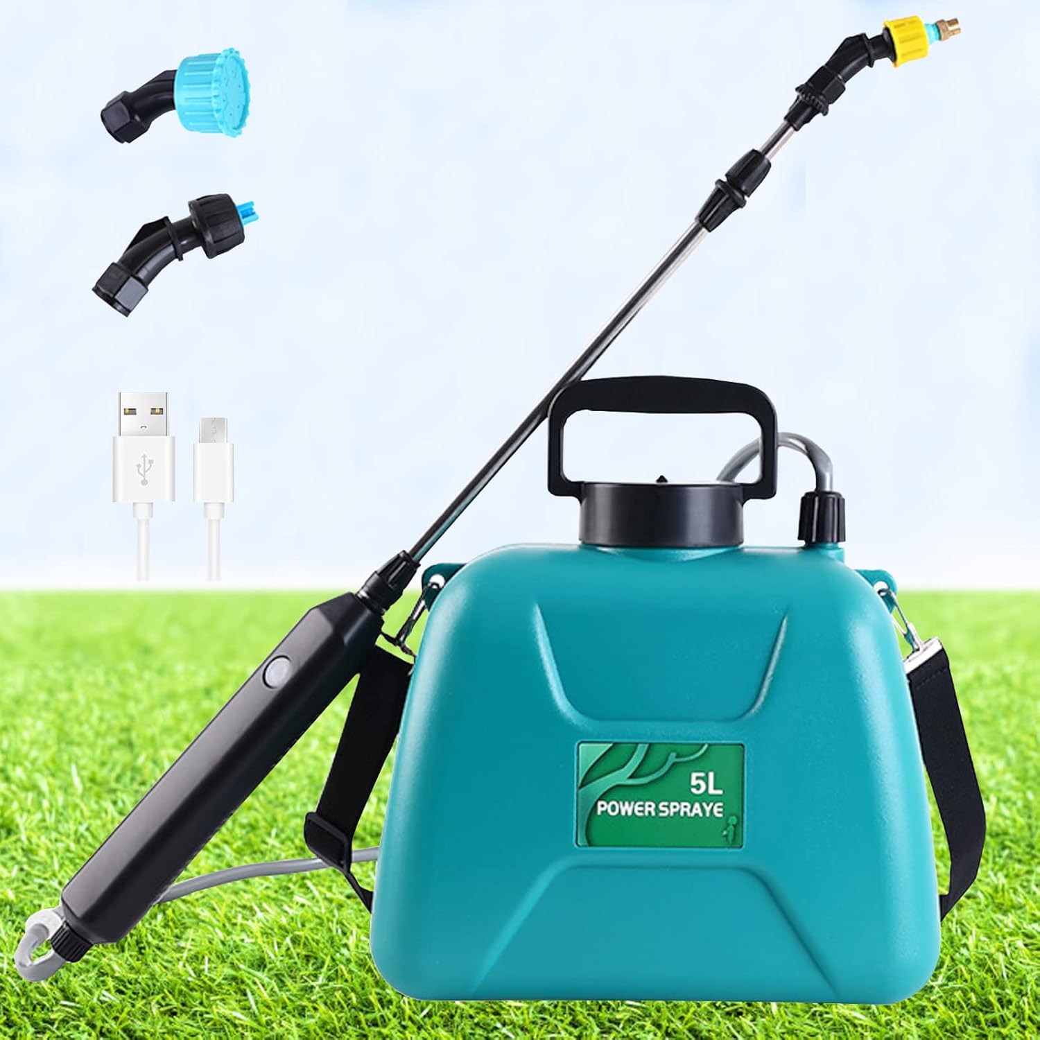 Elektrische Gartenspritze Mit 3 Verstellbaren Düsen, Usb-wiederaufladbar, Sprühgerät Für Pflanzenschutz, Unkrautbekämpfung Und Autowäsche (5-liter-grünspritze).