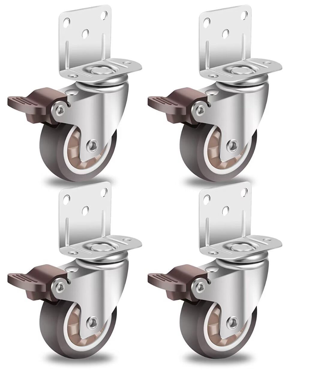 50-mm-möbelrollen Mit 4 Bremsen, L-förmiger Montageplatte, Schwerlastrollen Bis 270 Kg, Gummirollen Für Alle Bodenbeläge, Für Möbel, Regale, Spielzeugkisten, 4er-set