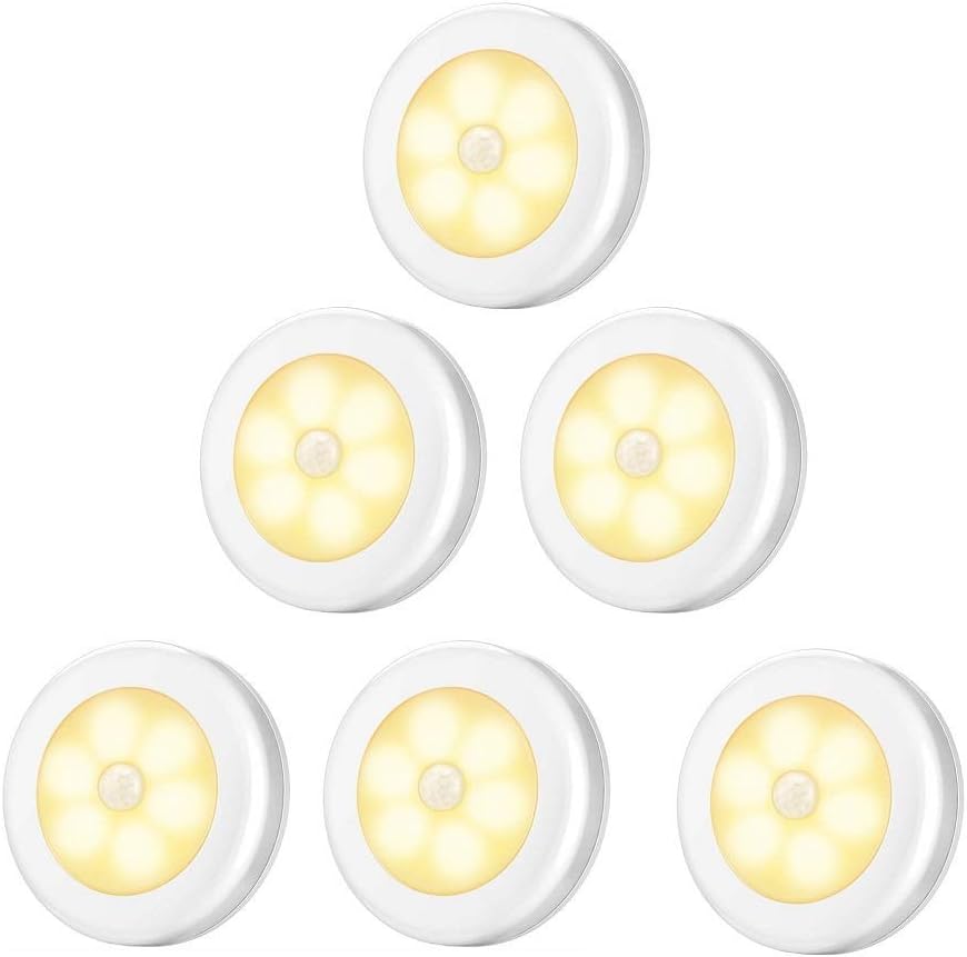 Led-kleiderschrankleuchte, 6 Nachtlichter Für Schränke, Led-beleuchtung Mit Bewegungssensor Und Magnetfuß, Für Treppen, Küche, Vitrinen, Kleiderschränke (batteriebetrieben), Warmweißes Licht.