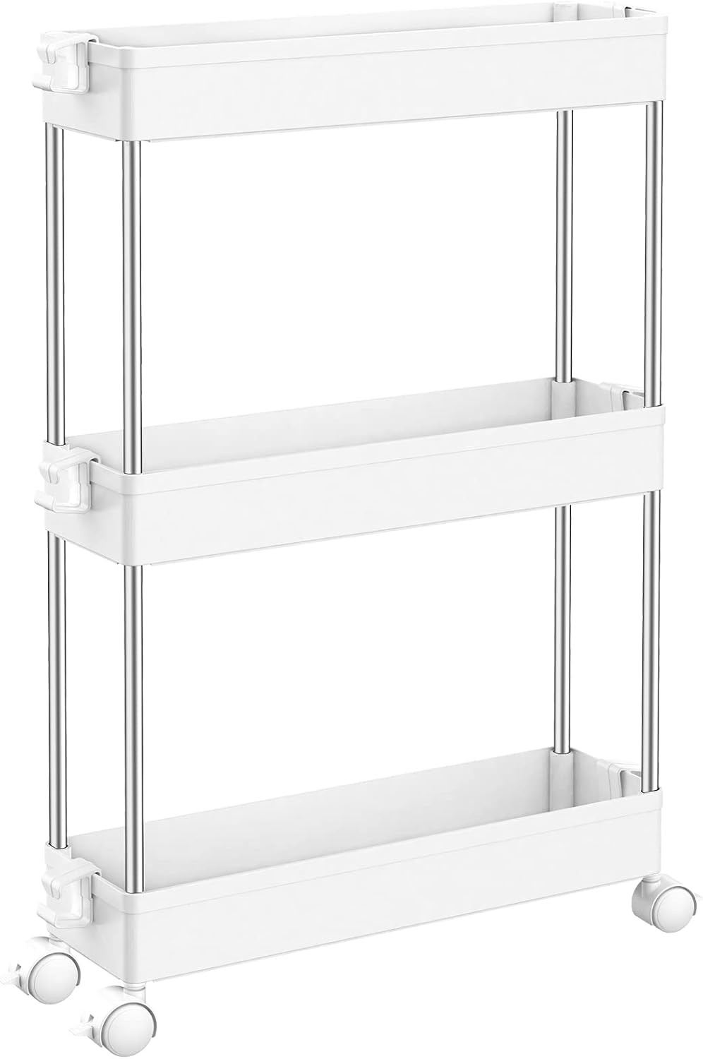 Dreistöckiger Küchenwagen, Schmales Nischenregal Auf Rollen, Platzsparendes Bad- Und Küchenregal Für Küche, Büro Und Badezimmer, 40 X 13 X 61 Cm, Weiß