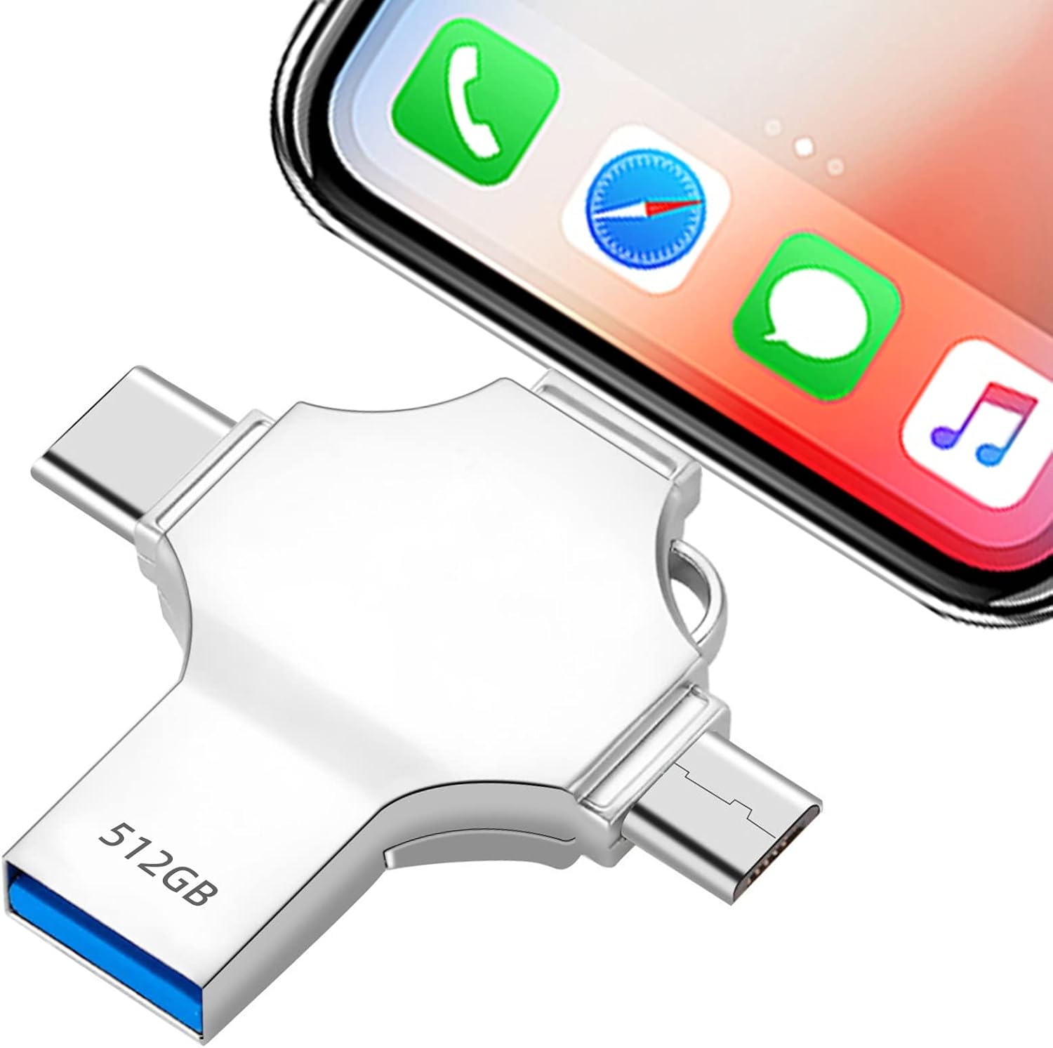 512 Gb 4-in-1 Usb-stick, Externer Usb 3.0-stick, Usb-stick Aus Metall, 512 Gb Fotospeicher Für Smartphones/android/otg/pcs/tablets/laptops