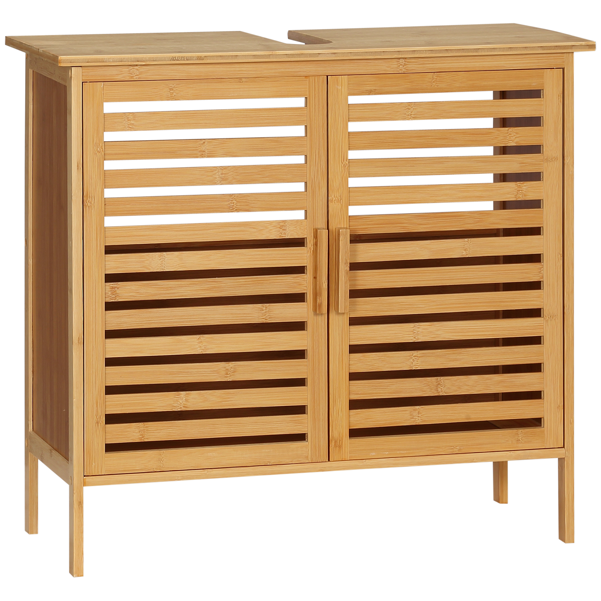 Unterschrank Aus Bambus, Freistehender Badezimmerschrank Mit 2 Türen, 66 X 29 X 61,5 Cm, Natur