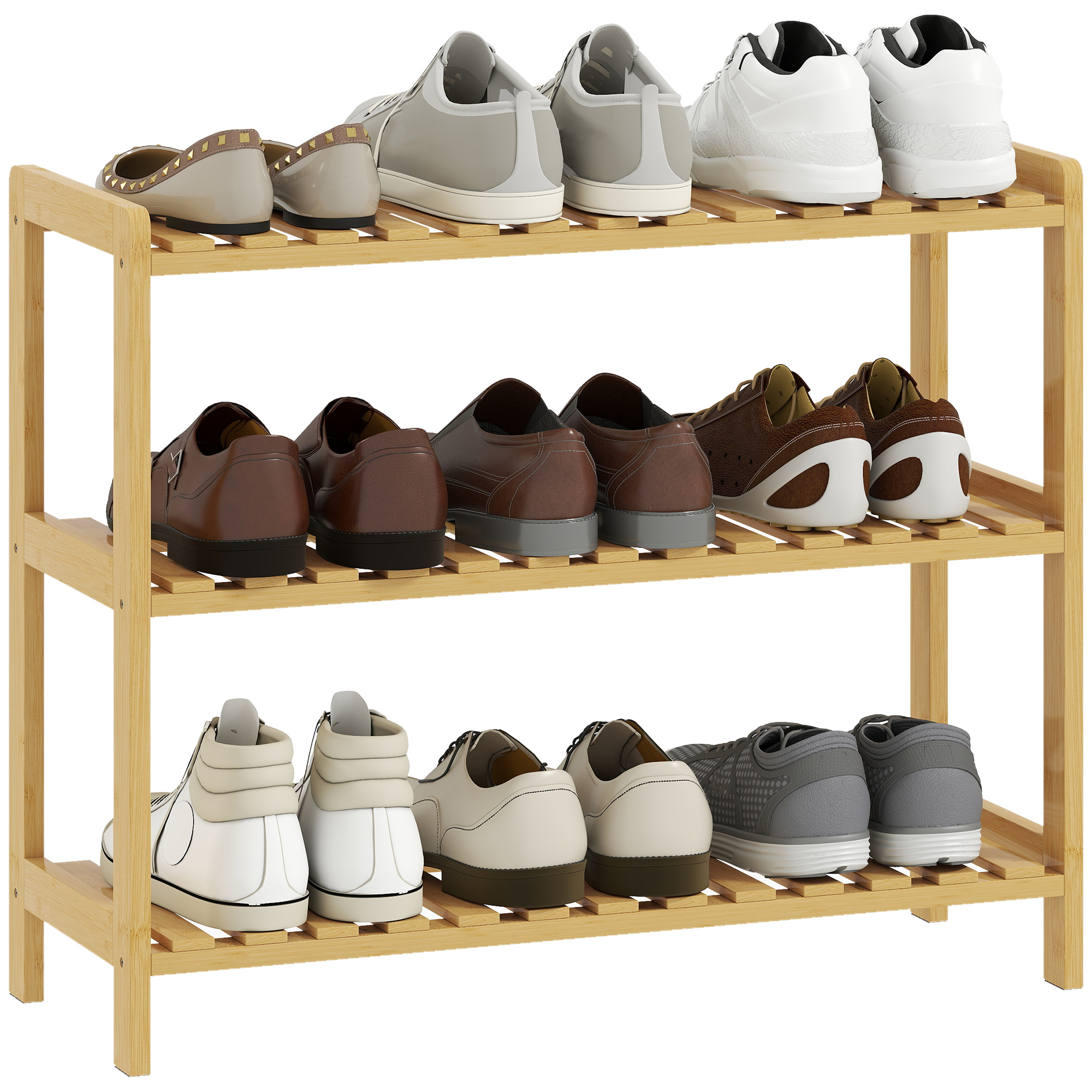 Dreistöckiges Schuhregal Aus Bambus, Bietet Platz Für 9 Paar Schuhe, Ideal Für Eingangsbereich Oder Flur, 70 X 26 X 57,5 Cm, Natur