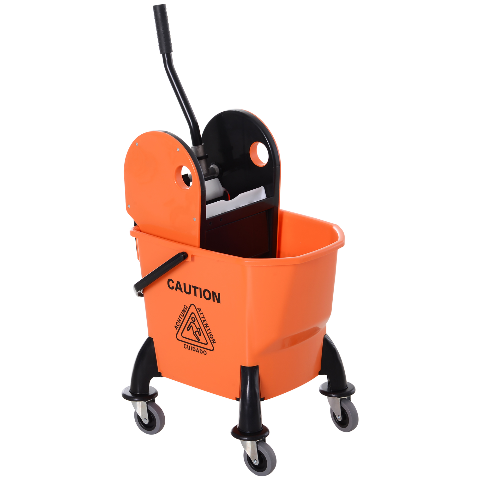 Professioneller Reinigungswagen, 26 L Fassungsvermögen, Abnehmbare Auswringvorrichtung, Rollen, 44 × 36 × 90 Cm, Orange