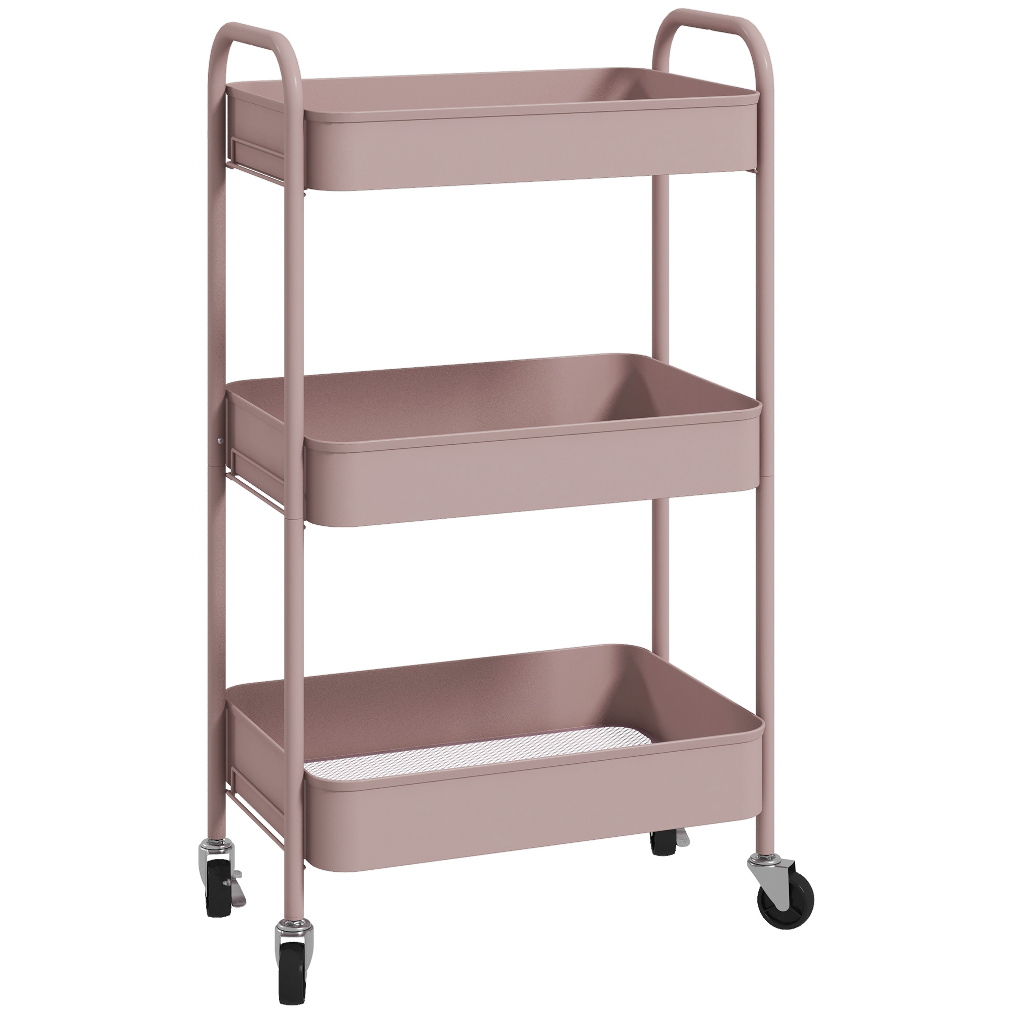 Dreistöckiger Küchenwagen Mit Griffen Und Vier Rollen, Stahl, 45 X 30,6 X 79 Cm, Rosa
