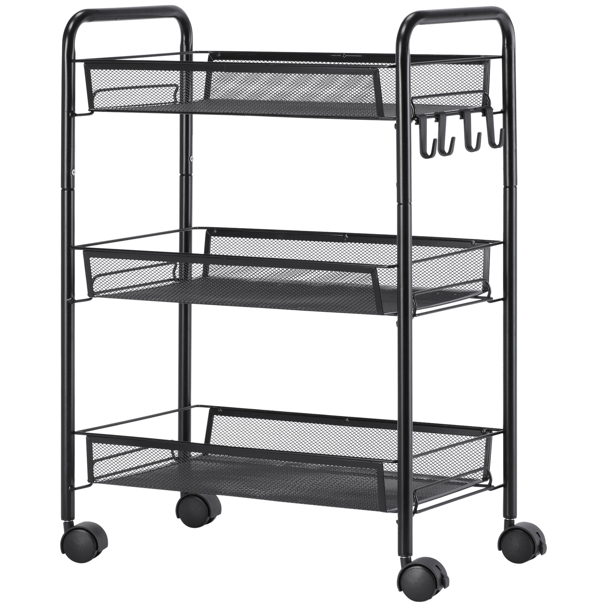 Dreistöckiger Küchenwagen Mit Herausnehmbaren Körben Und Vier Rollen, Stahl Und Pp-kunststoff, 41,5 Cm (l) X 26,5 Cm (b) X 63 Cm (h), Schwarz