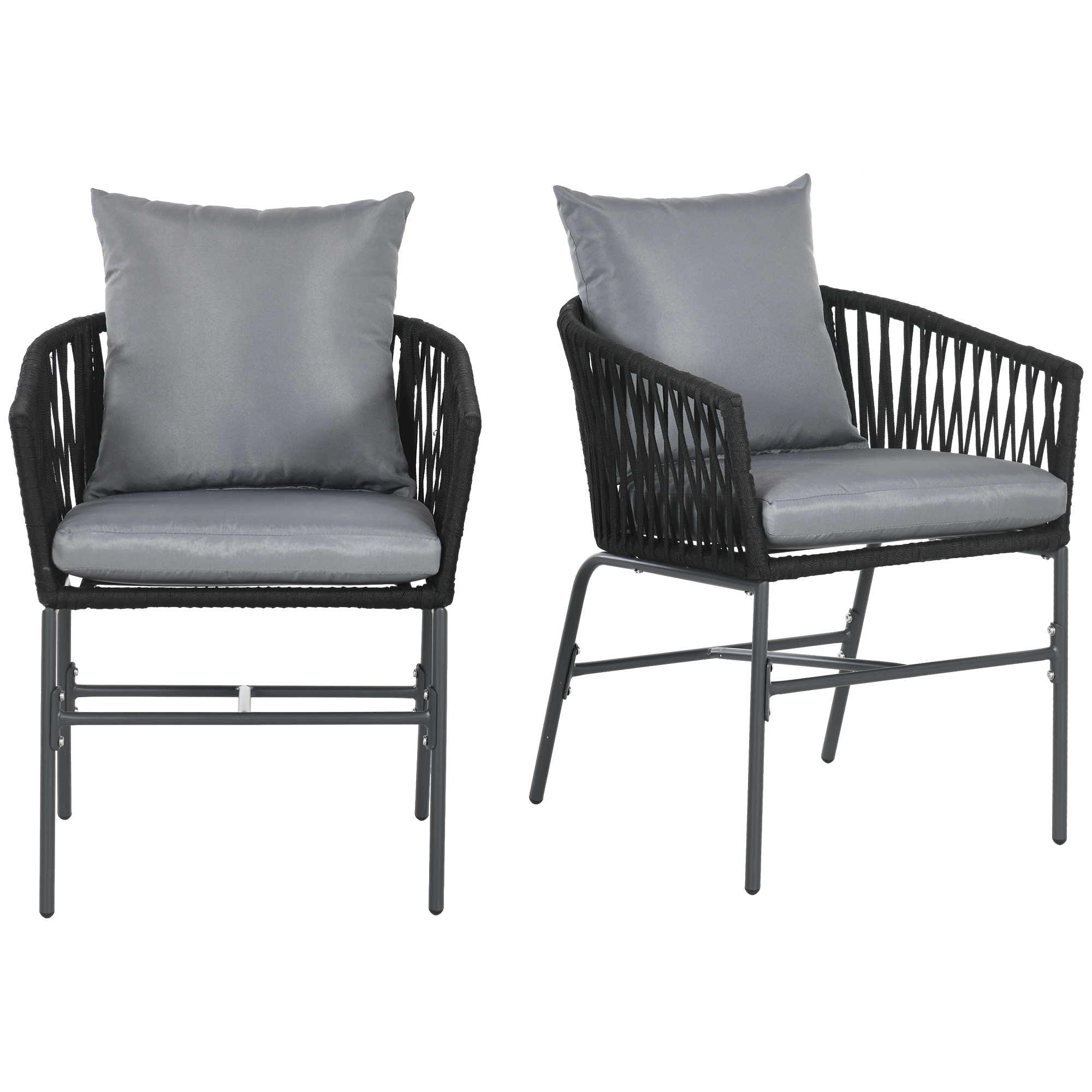 Gartenstühle, 2er-set, Im Bohème-stil, Sitz- Und Rückenkissen, Bequeme Sitzschale, Metallgestell, Schwarz