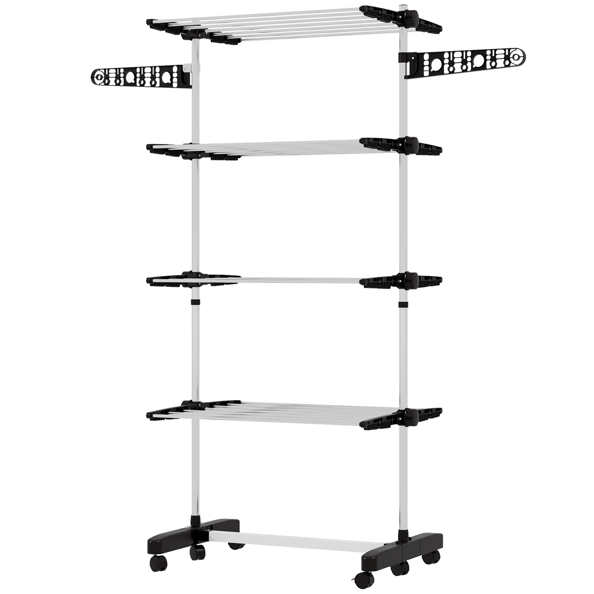 Wäscheständer, 5-stöckig, Faltbar, Ein-klick-faltsystem, 142 Cm X 55 Cm X 172 Cm, Schwarz Und Silber