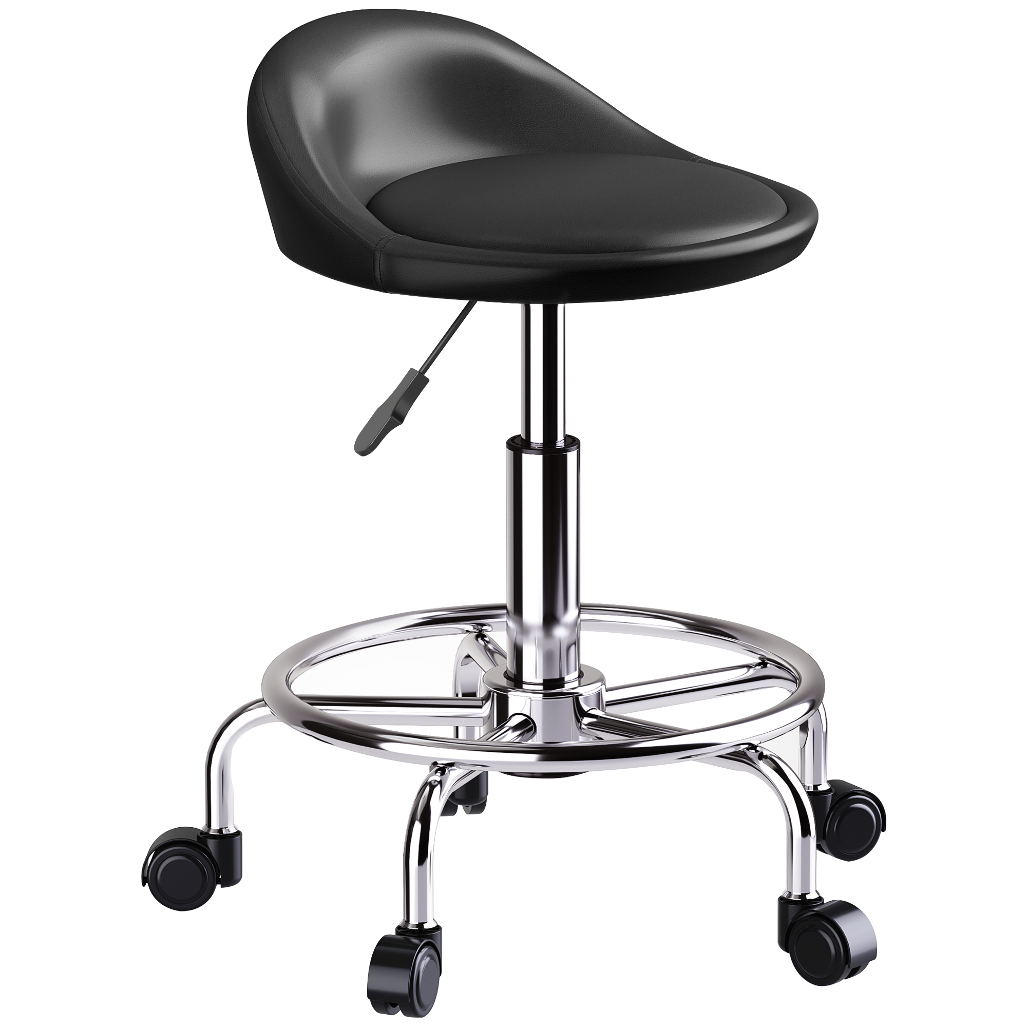 Höhenverstellbarer Drehhocker Mit Rückenlehne, Verstellbar Von 59 Bis 75 Cm, 360° Drehbar, Schwarz.