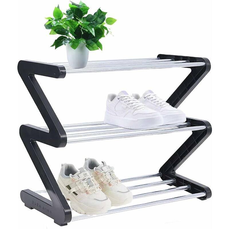 Kleines 3-stöckiges Schuhregal – Kompakter Schuh-organizer – Stabile Und Schmale Schuhaufbewahrung – Aufbewahrungsorganizer Für Eingangsbereich, Kleiderschrank, Flur – Schnelle Montage – Schwarz