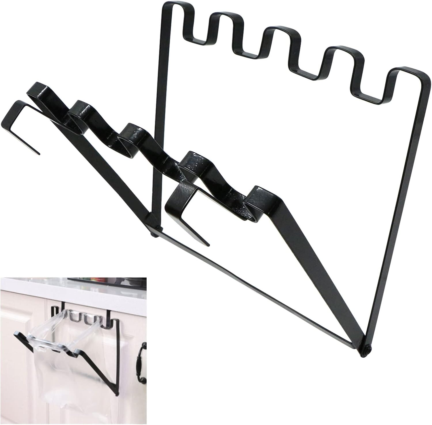 Faltbarer Müllbeutelhalter - Einfacher Eisenhalter Mit Haken, Geeignet Für Schranktüren Mit Einer Dicke Von Weniger Als 1,8 Cm, Ideal Für Küche, Reisen, Zuhause, Kleiderschrank Und Recycling.