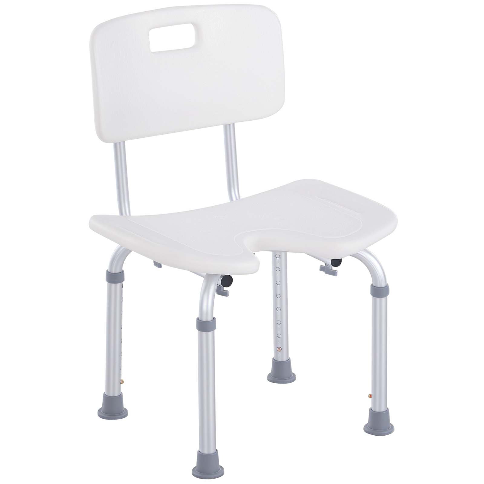 8-fach Verstellbarer Duschstuhl Mit Ablauflöchern, Aluminium Und Pe, 48 X 42 X 71–83,5 Cm, Weiß Und Silber