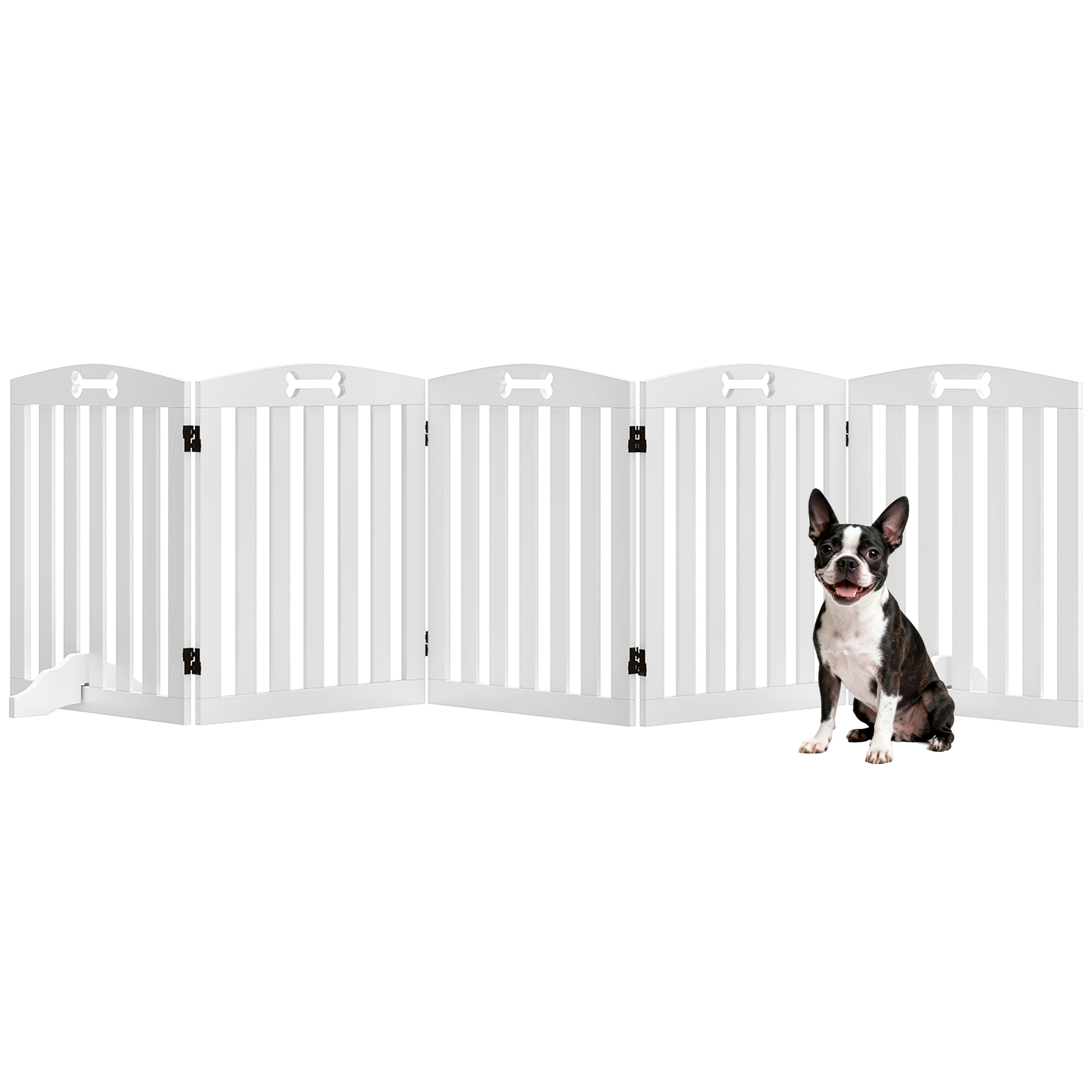 Freistehendes Hundegitter Mit Stützfüßen, Für Türrahmen, Flure, Treppen, 258 X 30 X 61 Cm, Weiß