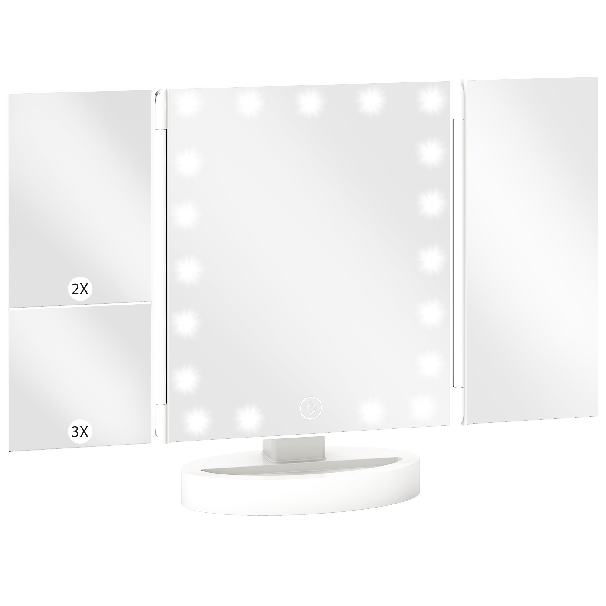 Kosmetikspiegel Mit Beleuchtung, 1x/2x/3x Vergrößerung, 180° Frei Drehbar, 21 Leds, Touch-schalter, Weiß