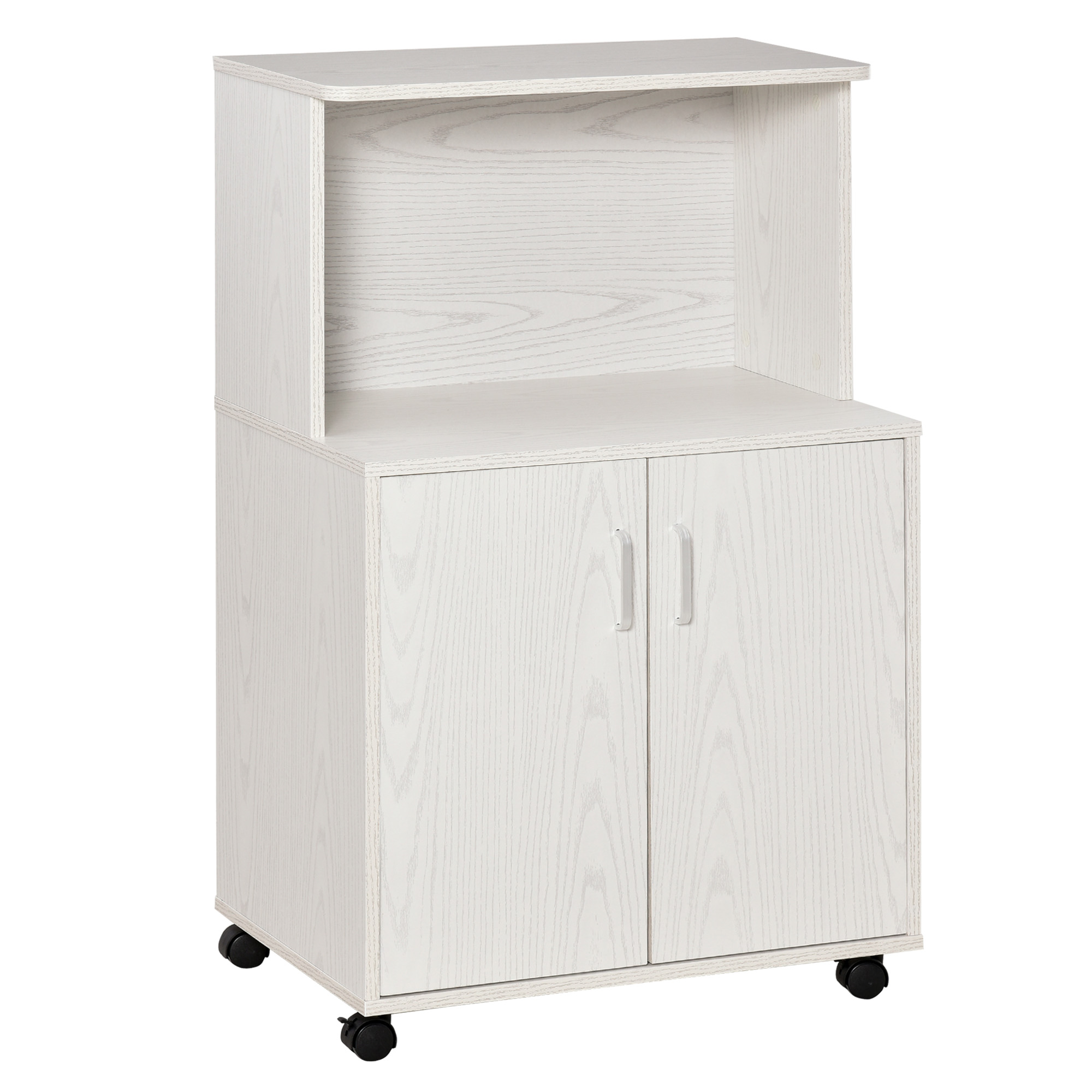 Multifunktionale Küchenzeile Auf Rollen, Bestehend Aus Einem Schrank Und Einem Mikrowellenfach, Hohes Sideboard Aus Spanplatte, 60,4 X 40,3 X 97 Cm, Weiß