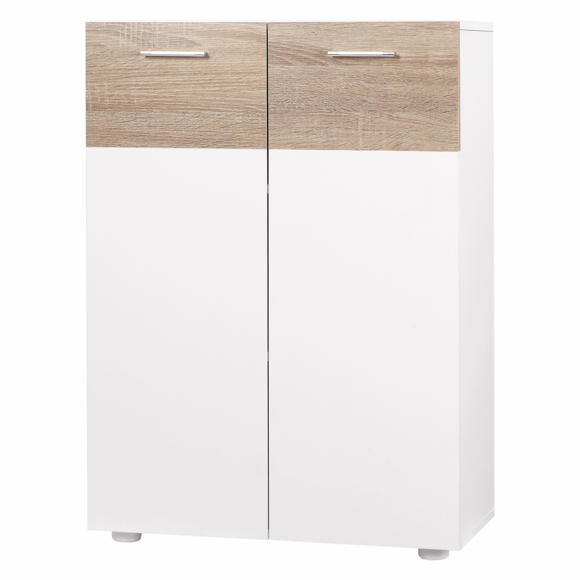 Freistehender Badezimmerschrank Mit 2 Türen Und Verstellbaren Einlegeböden, Multifunktionaler Beistelltisch Aus Holz Für Wohnzimmer, Küche Und Esszimmer, 60 X 30 X 85 Cm, Weiß