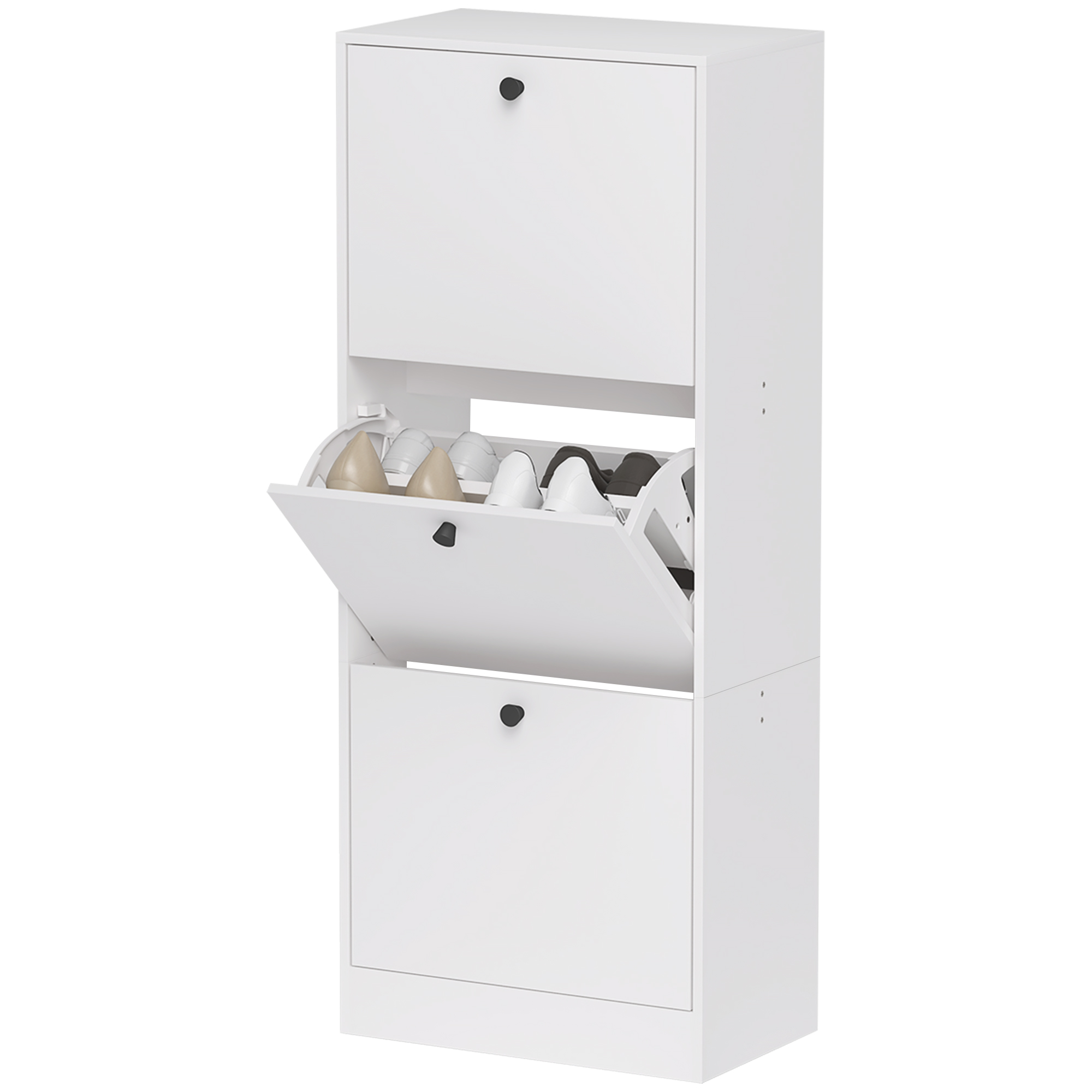 Schuhschrank, Schuhregal, 3 Klappbare Fächer, Verstellbar, Aus Spanplatte, Weiß