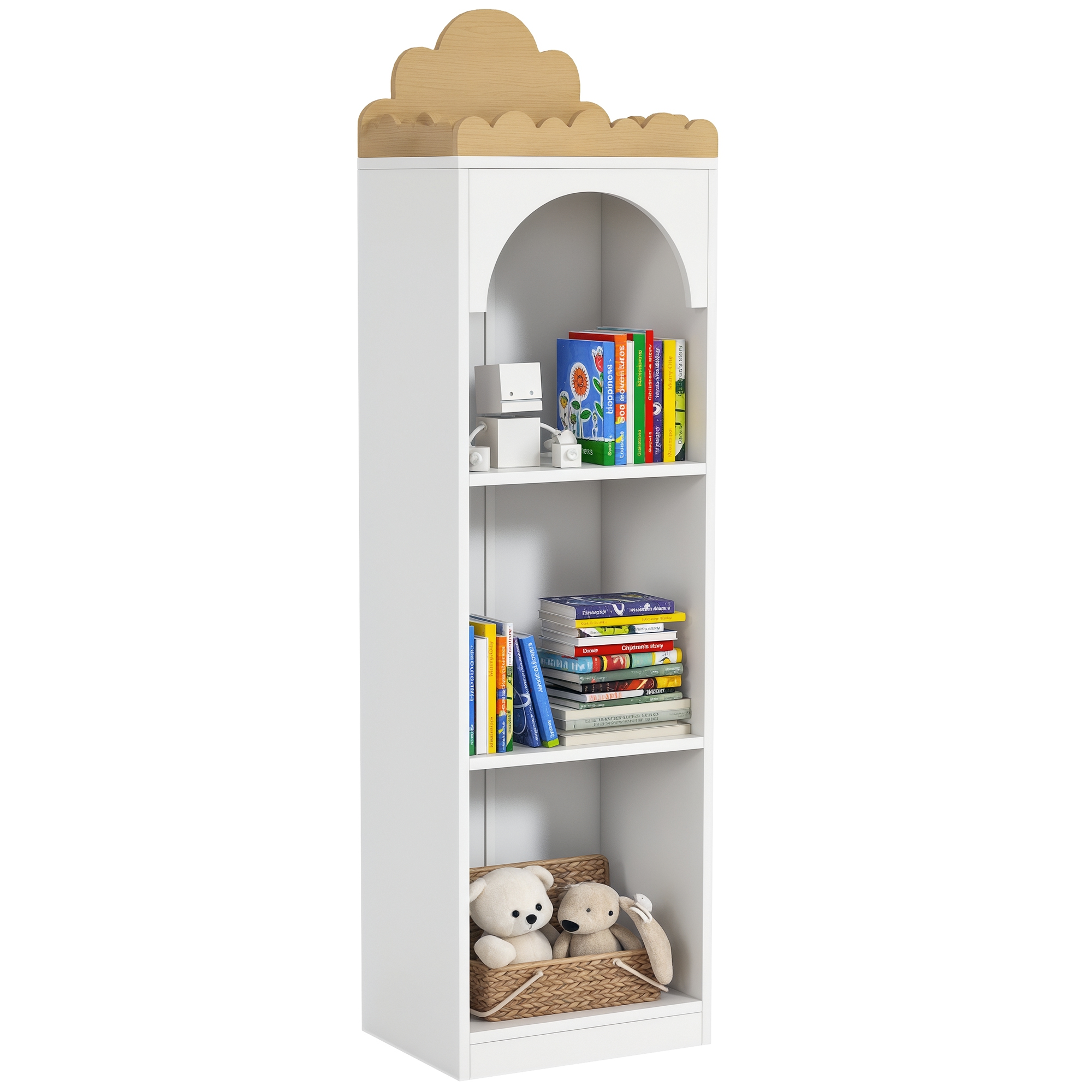 Dreistöckiges Kinderbücherregal, Ideal Für Ein Kinderzimmer, Weiß Und Naturfarben.