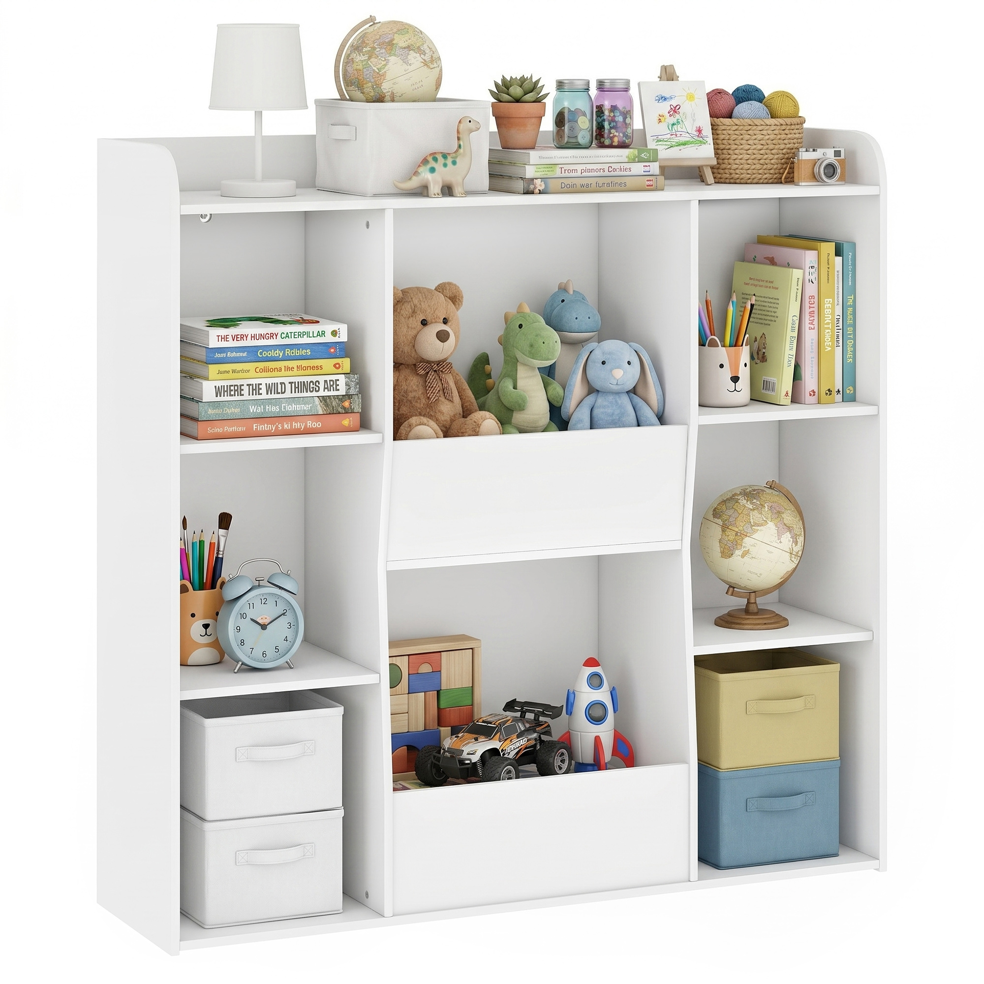 Kinderaufbewahrungseinheit, Kinderbücherregal Mit 8 Fächern Und Ablagefach Oben, 104 X 29 X 101,5 Cm, Weiß