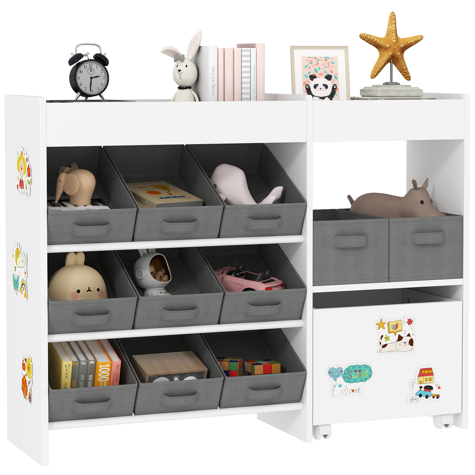 Organizer Für Kinder Mit 11 Herausnehmbaren Körben, Fächern Und Stickerbögen, 105 X 30 X 80 Cm, Weiß