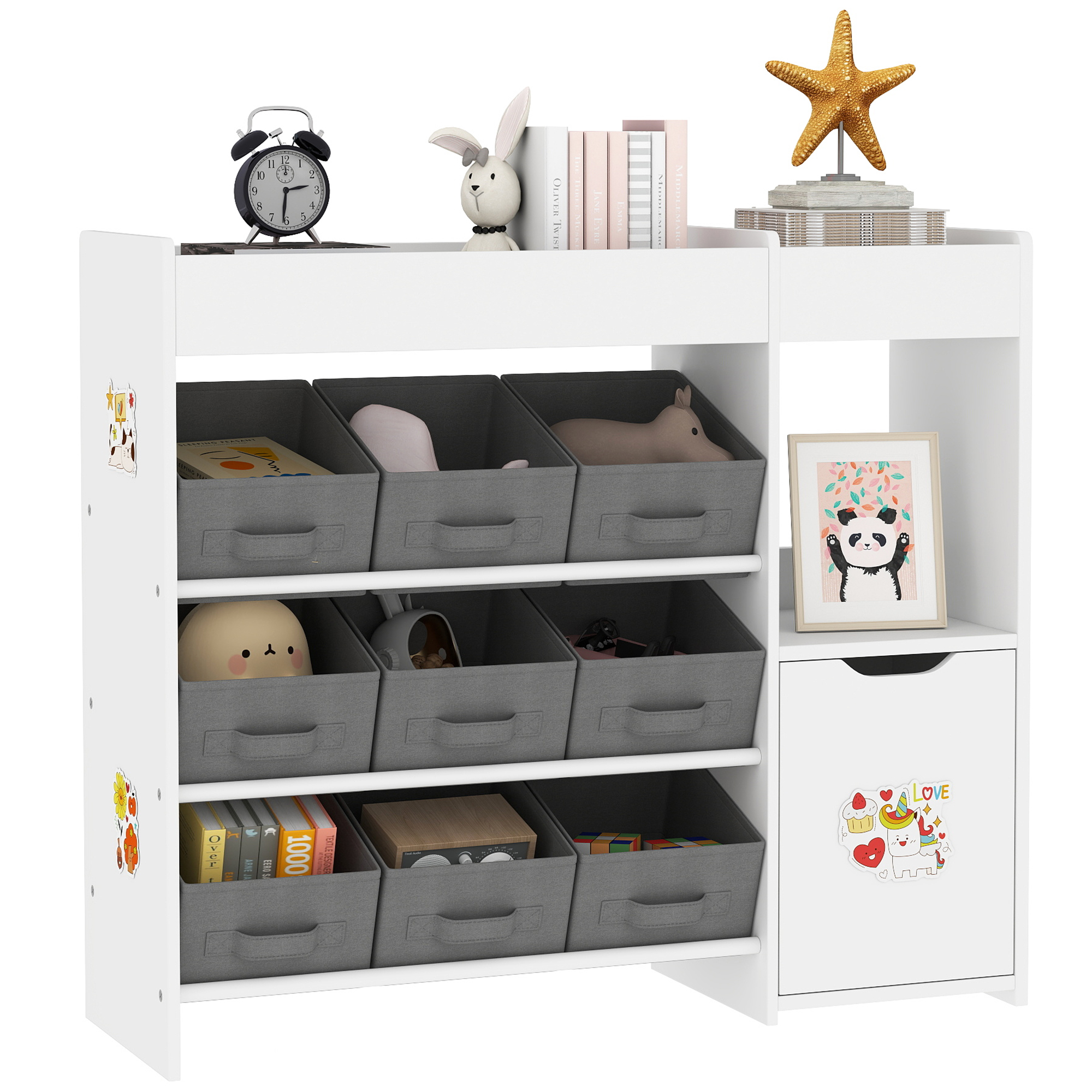 Organizer Für Kinder Mit Fächern, 9 Herausnehmbaren Körben Und Stickerbögen, 92 X 30 X 80 Cm, Weiß