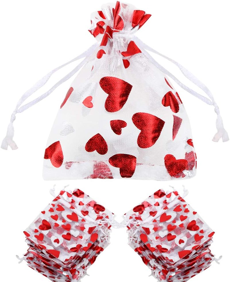 100 Schmuckbeutel Aus Organza, Kleine Herzförmige Beutel, Bonbons Und Kandierte Mandeln.