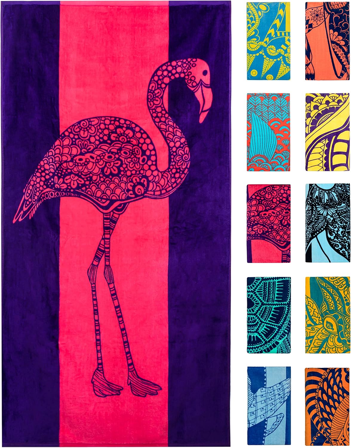 Strandtuch Mit Pink-lila Flamingo-muster, Extra Groß (xl, 86 X 160 Cm), Saugfähig Und Leicht, 100 % Baumwolle