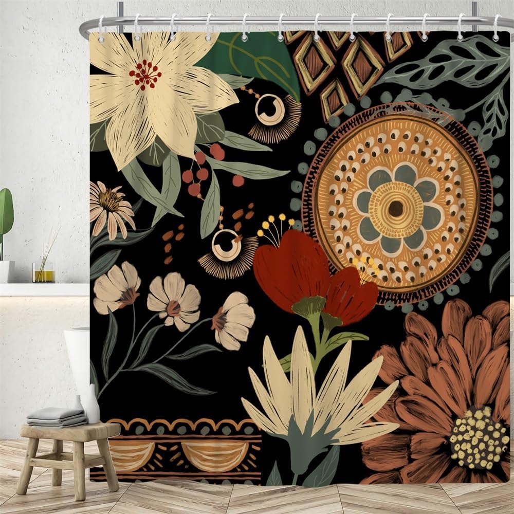 Duschvorhang Im Boho-stil, 180 X 180 Cm, Blumenmuster, Mückenschutz