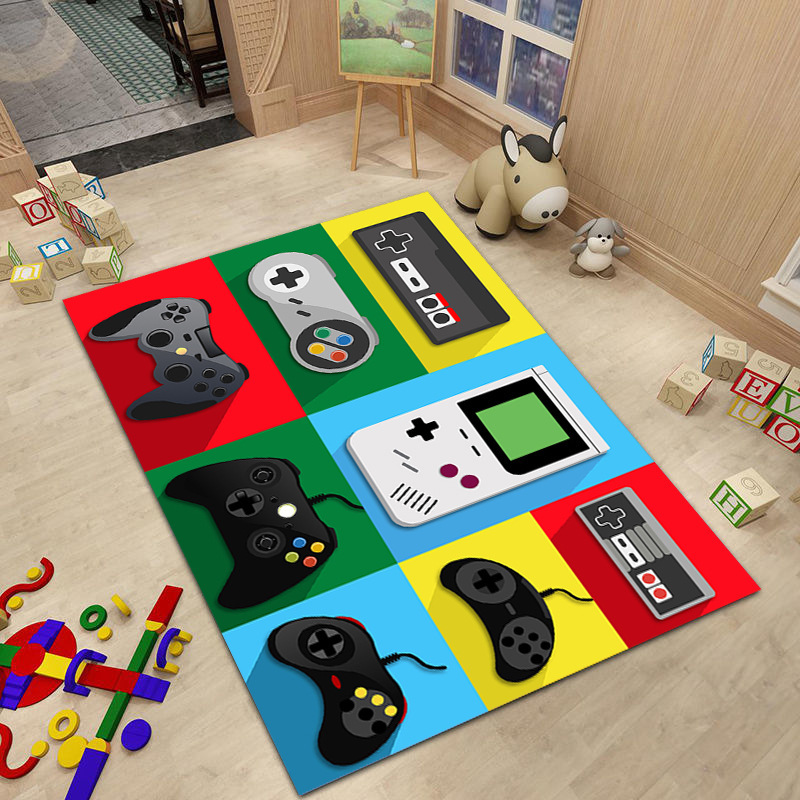 (stil 3,80 X 120 Cm) Schwarzer Und Grauer Teppich Mit Spielkonsolenmuster.