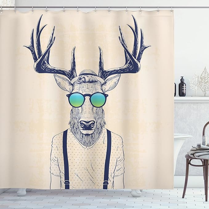 Duschvorhang (180 Cm X 180 Cm) Mit Hirschgeweihmuster, Ein Origineller Und Witziger Tierstil