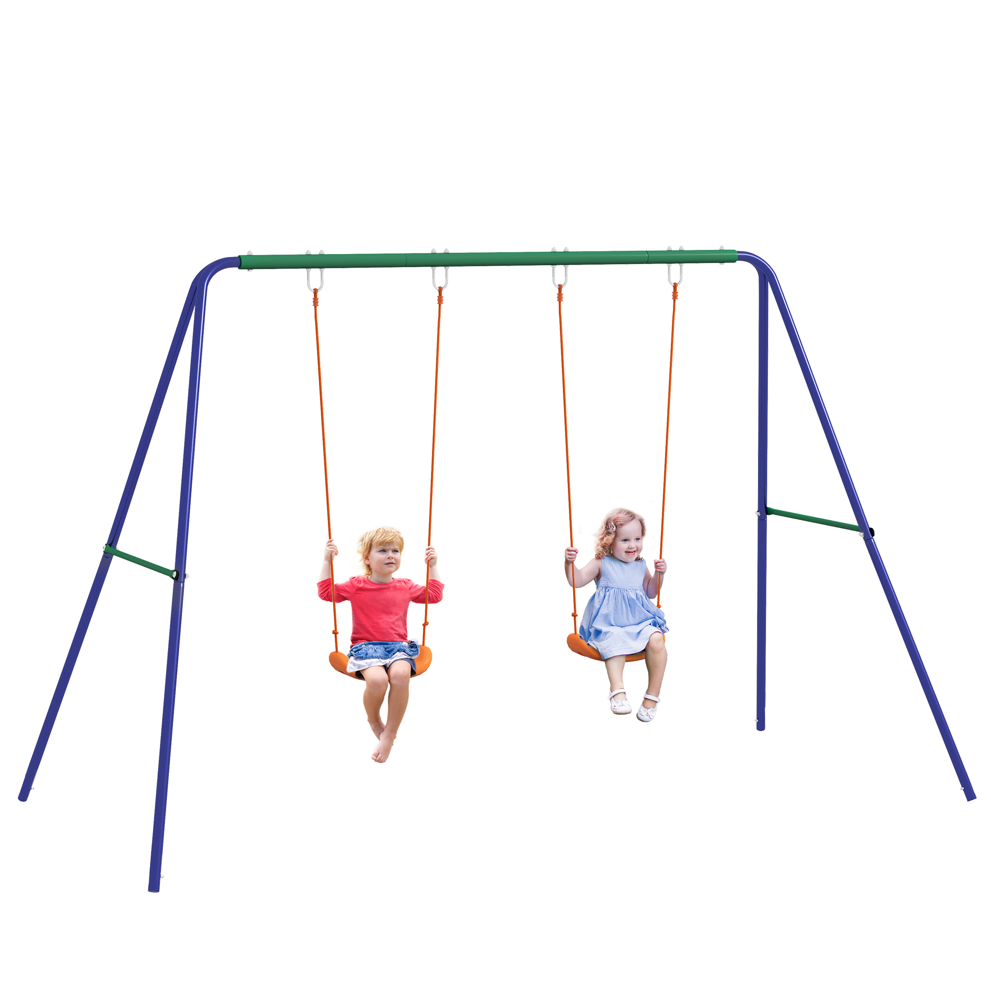 Schaukel Für Kinder Von 3–8 Jahren Mit 2 Sitzen Und 4 Heringen, Aus Metall Und Pp, 269 X 160 X 180 Cm