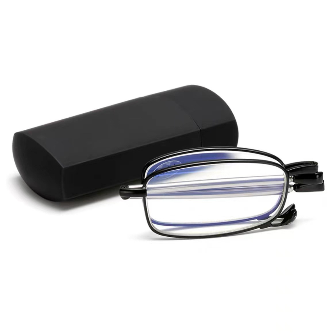 Mini-faltbrille Aus Edelstahl Mit Blaulichtfilter Für Damen Und Herren, Inklusive Hartschalenetui