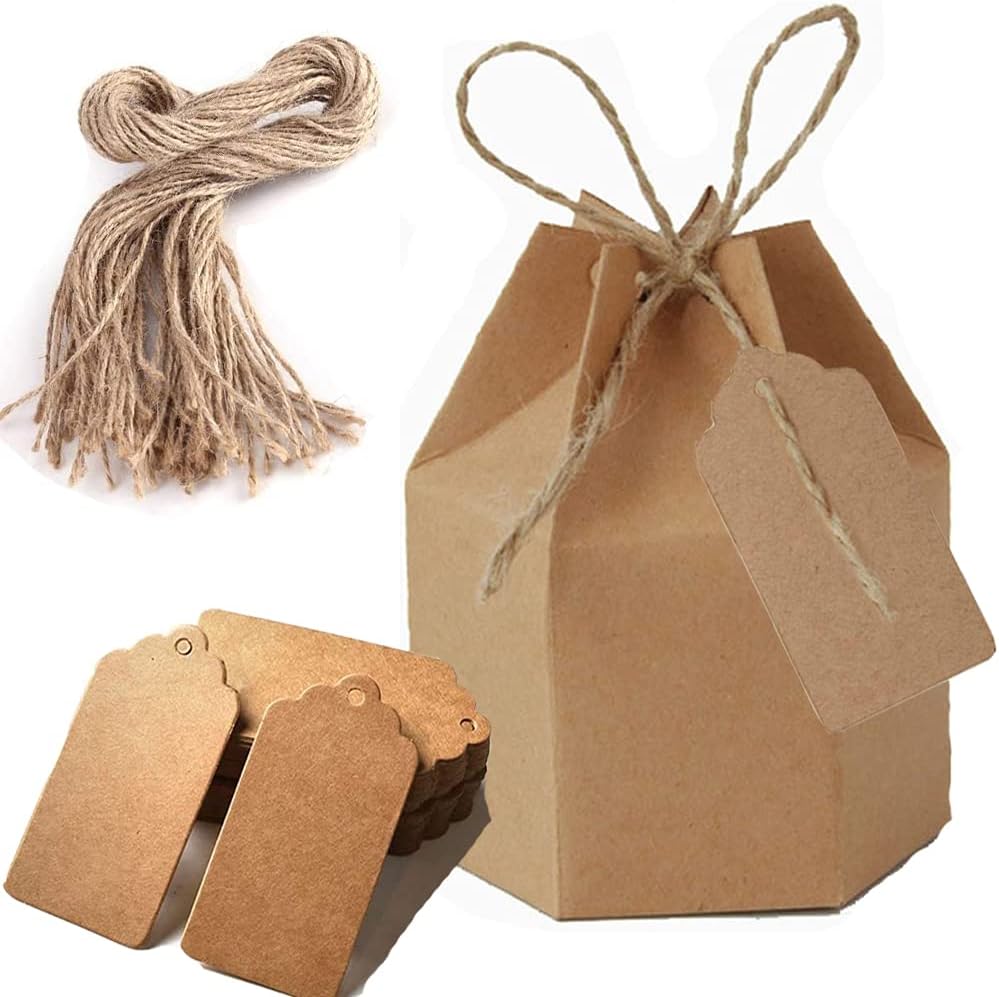 50 Geschenkboxen Aus Kraftpapier, Sechseckige Bonbonboxen Aus Kraftpapier, Karton