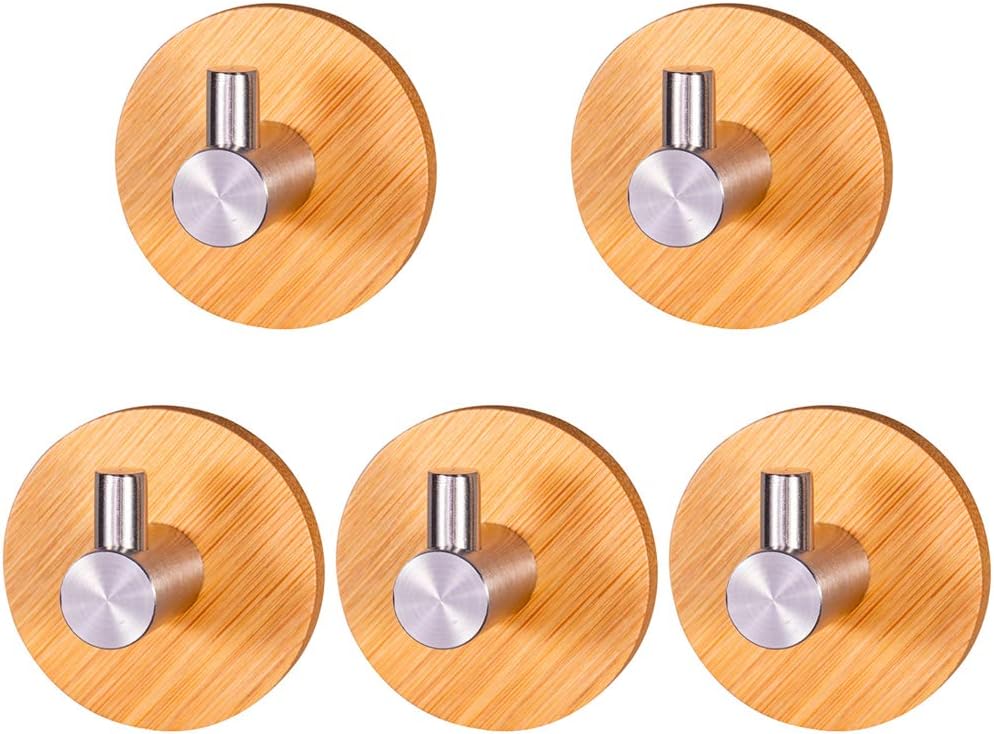 Selbstklebende Holzhaken, 5er-set Selbstklebende Türhaken, Bambus-wandhaken, Bambus-handtuchhalter, Selbstklebend