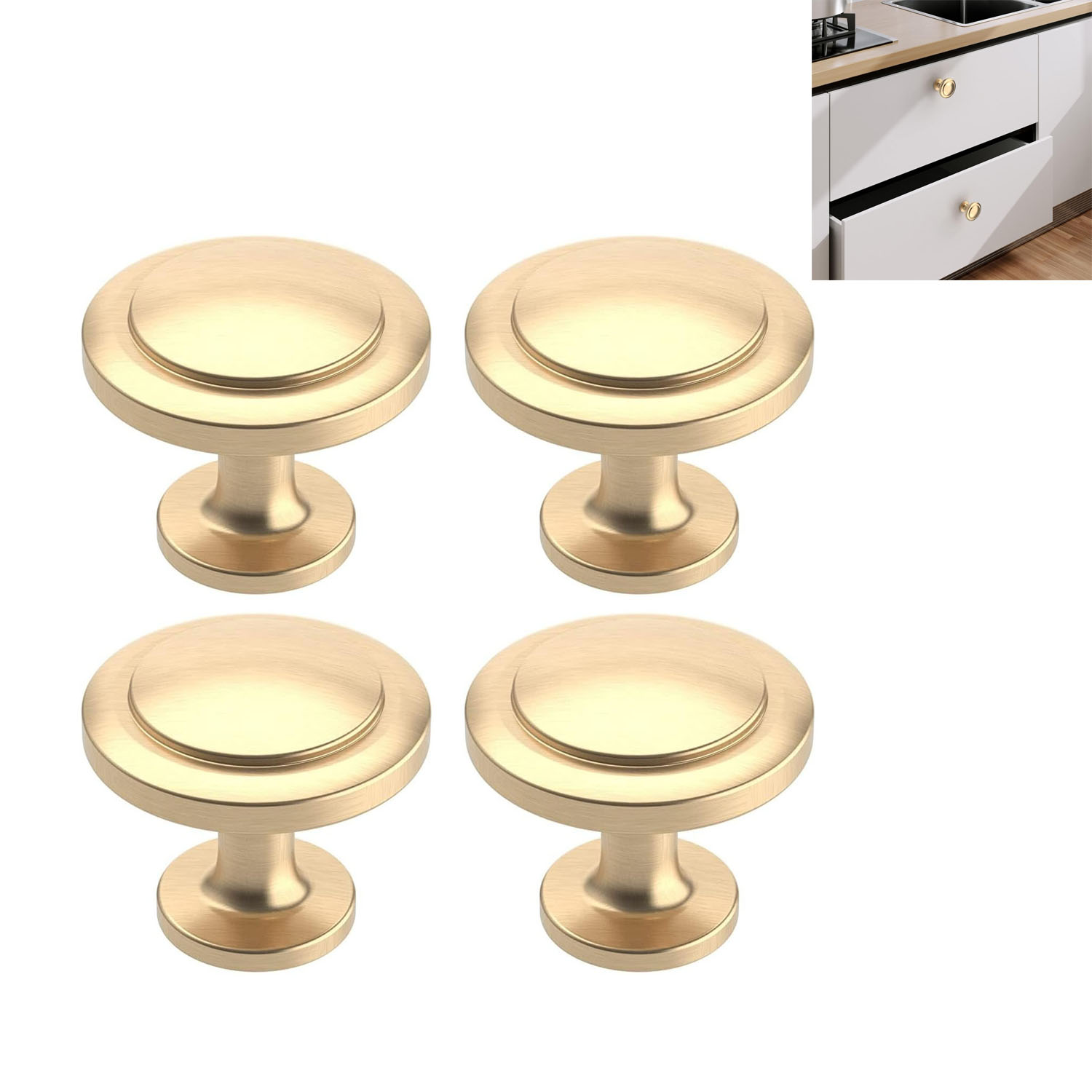 Set Mit 4 Möbelknöpfen, Runde Küchentürknöpfe Aus Zinklegierung, Schranktürknöpfe, Goldfarben
