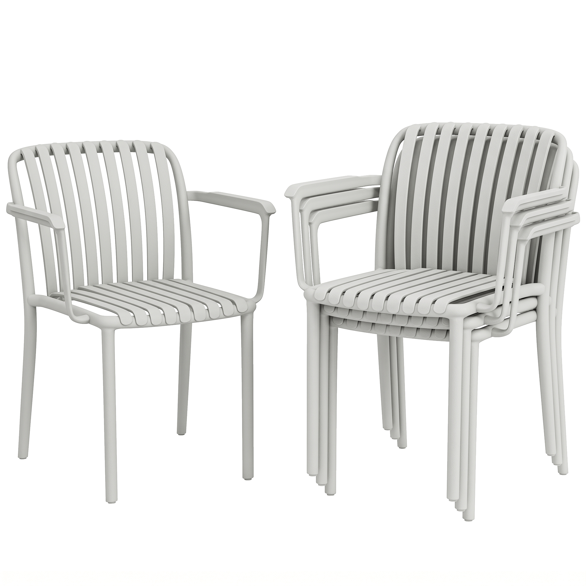 4er-set Stapelbare Gartenstühle Mit Armlehnen, Kunststoff-lattenrost, Grau