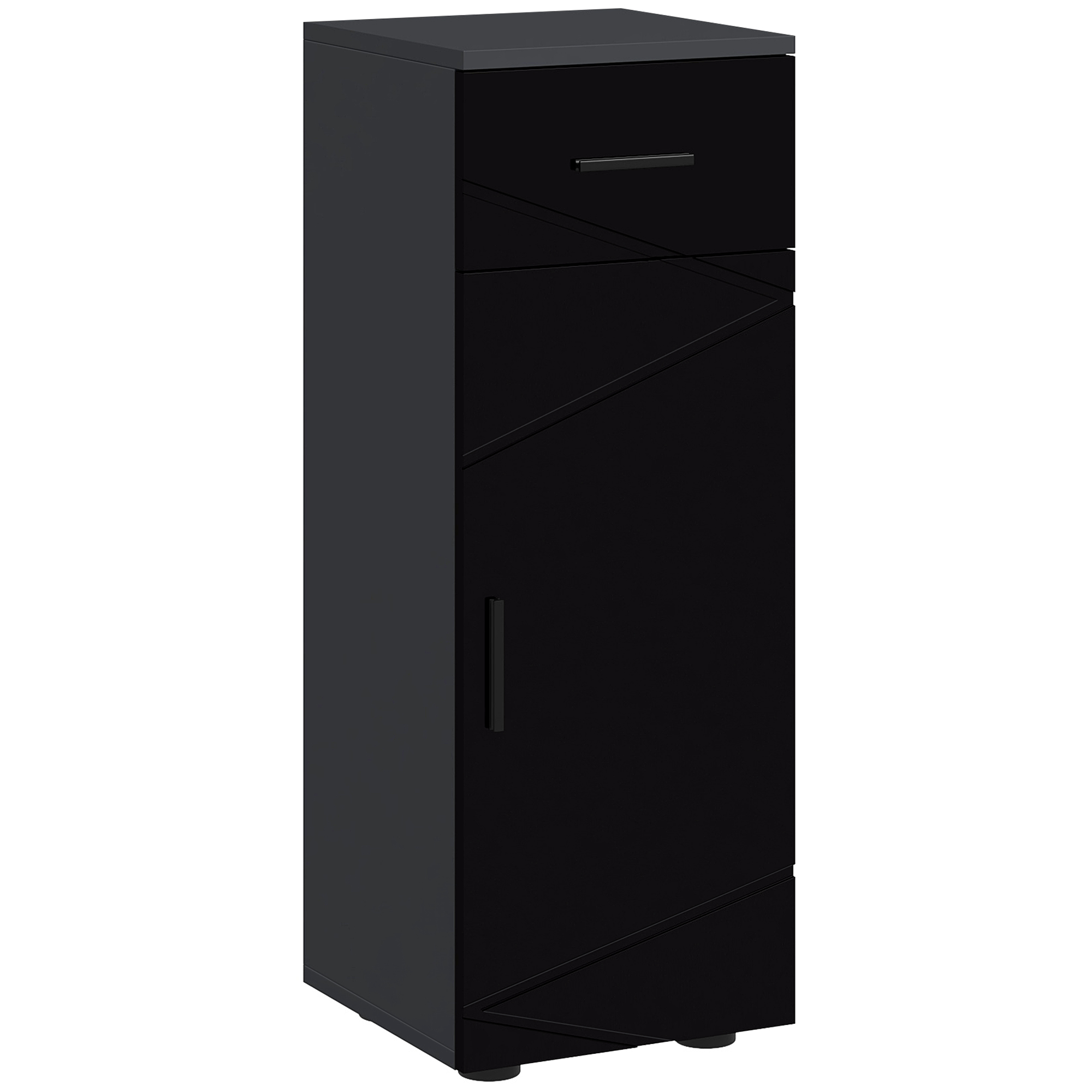 Badezimmerschrank Aus Spanplatten Mit Schublade Und Verstellbarem 2-stufigem Schrank, 30 X 30 X 82 Cm, Schwarz Und Grau