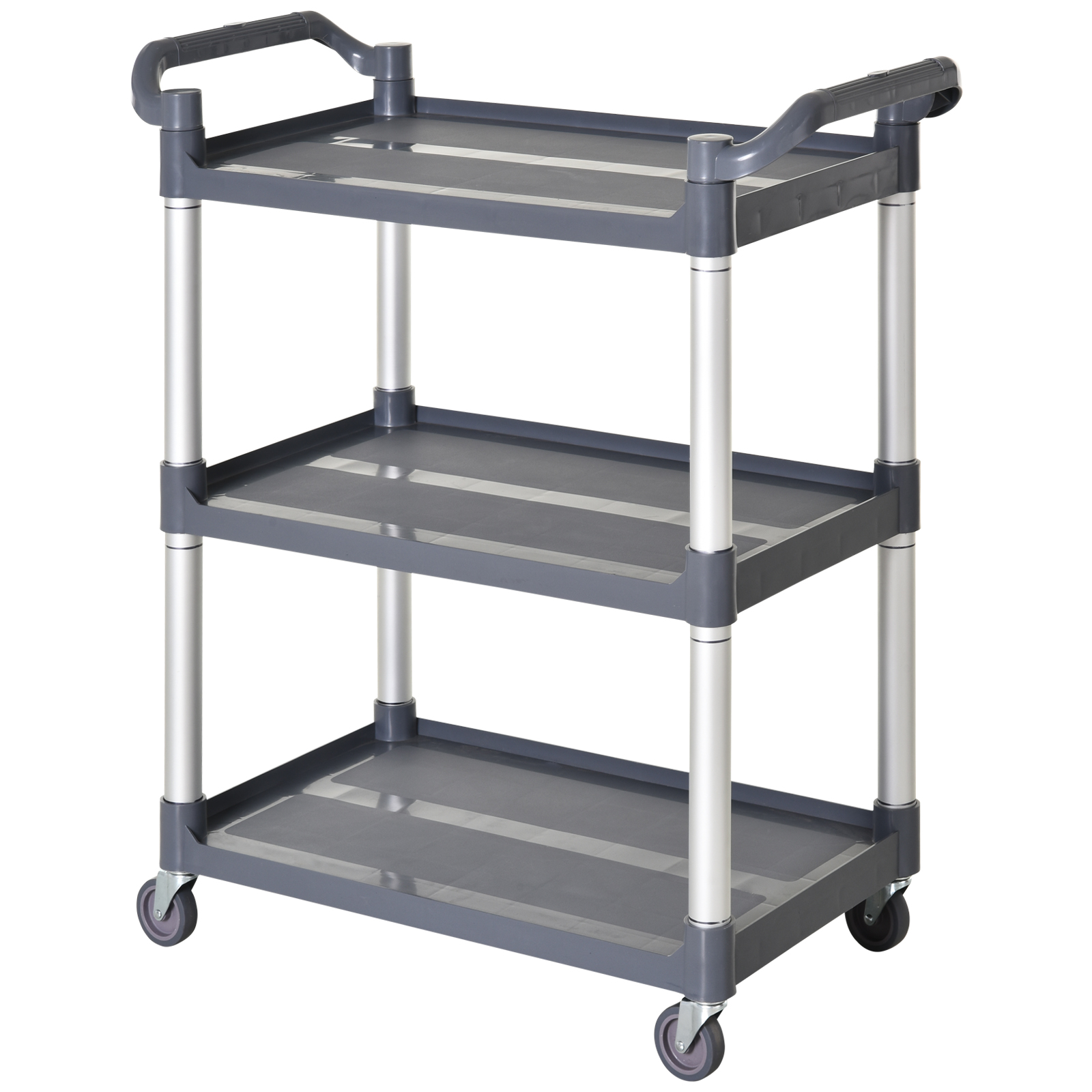 Dreistöckiger Rollwagen, Aluminiumrahmen, Küchenwagen, 35 Kg Tragkraft Pro Ablage, Für Esszimmer, Wohnzimmer, Badezimmer, 88 X 44 X 93 Cm, Grau