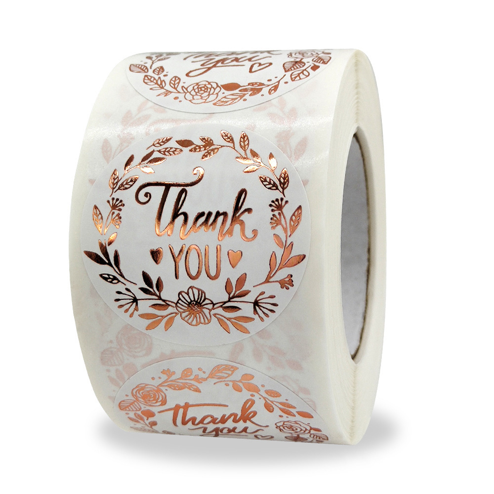Rollen Mit 500 "danke"-aufklebern In Form Eines Olivenzweigs, Roségoldfarben, 3,8 Cm Breit.
