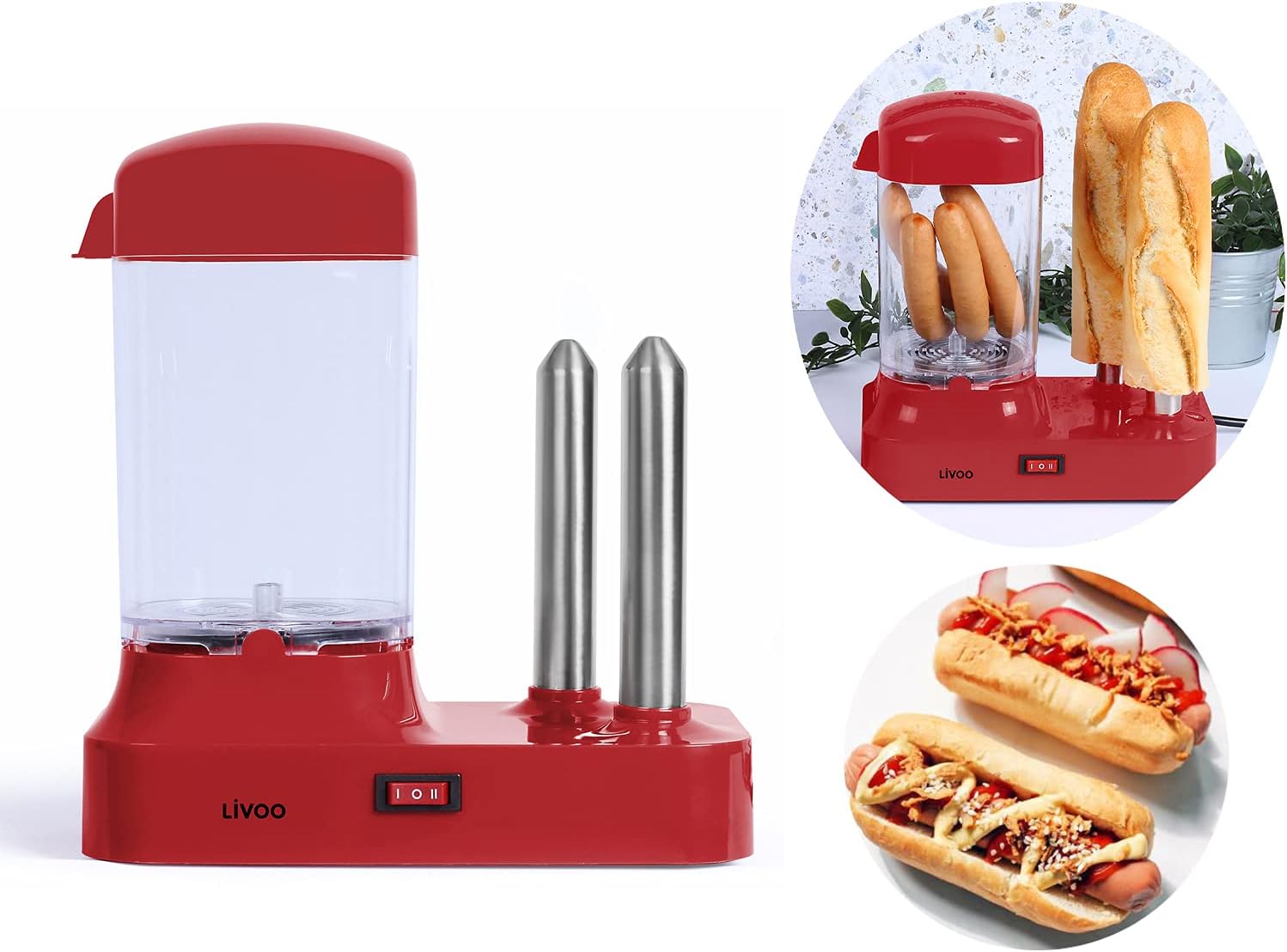 Hot-dog-maker Für 6 Würstchen, Mit Herausnehmbarem Heizbehälter Und Wurstwärmer Aus Edelstahl.