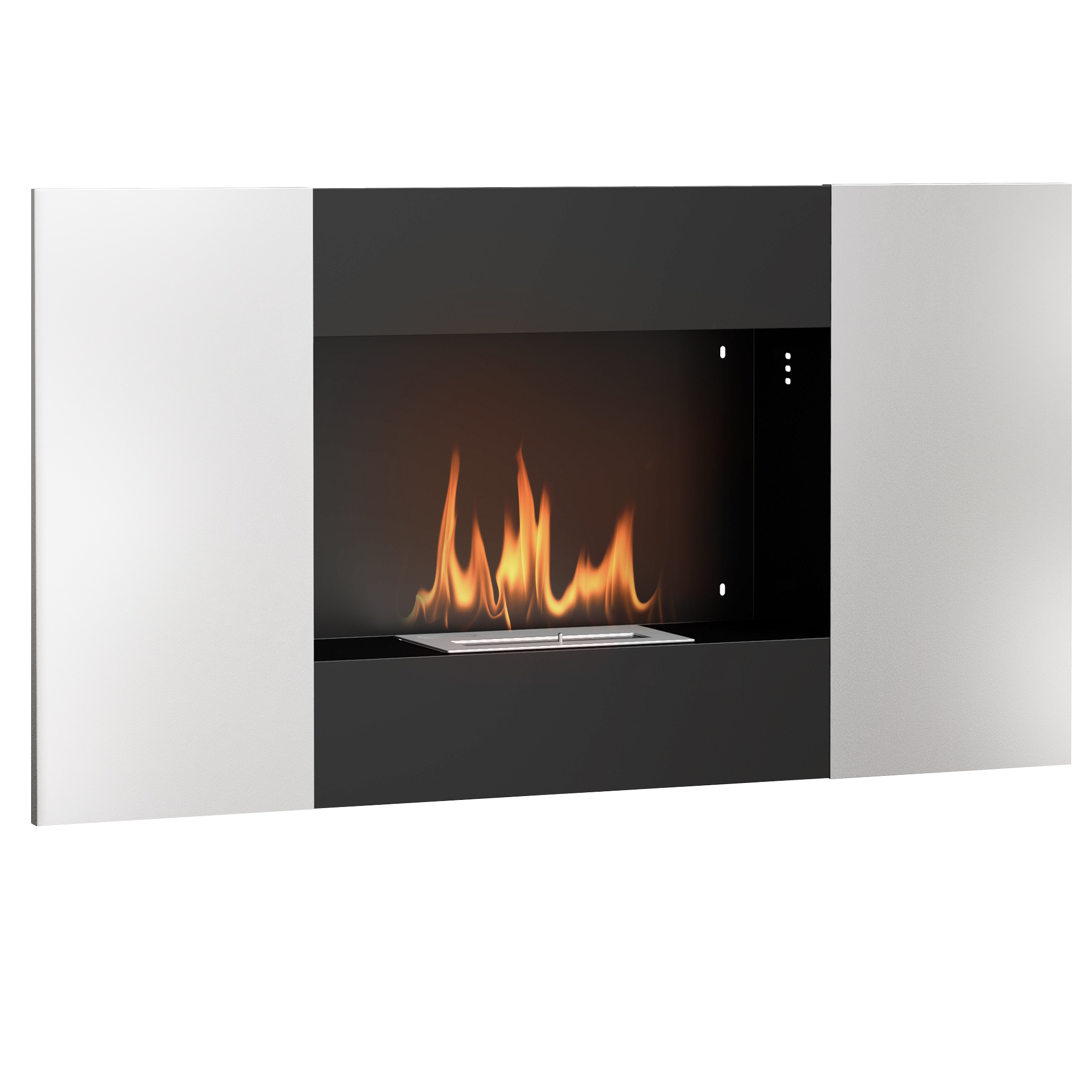0,9-liter-wandkamin Mit Bioethanol Aus Edelstahl, 100 X 15 X 54 Cm, Schwarz Und Silber