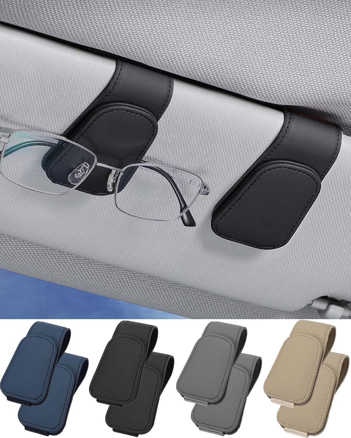 (schwarz) Set Mit 2 Auto-sonnenbrillenhaltern Aus Leder Mit Befestigungsclip.
