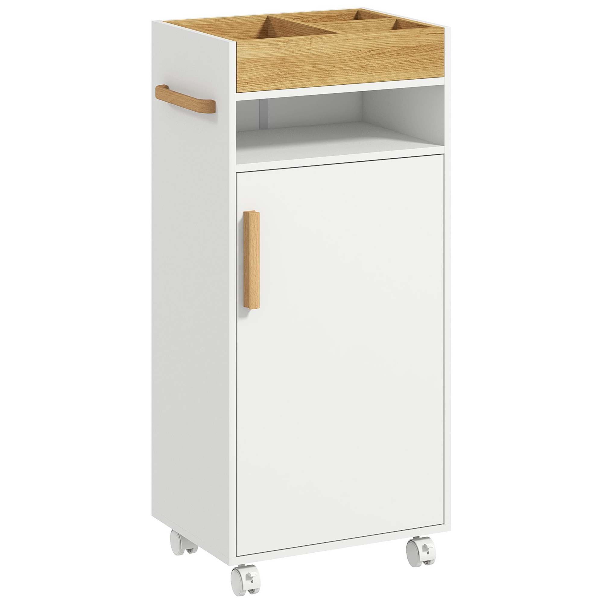 Badezimmerschrank Mit Herausnehmbarem Tablett, Offenem Fach Und Geschlossenem Schrankfach, Spanplatte, 40 X 30 X 88 Cm, Weiß