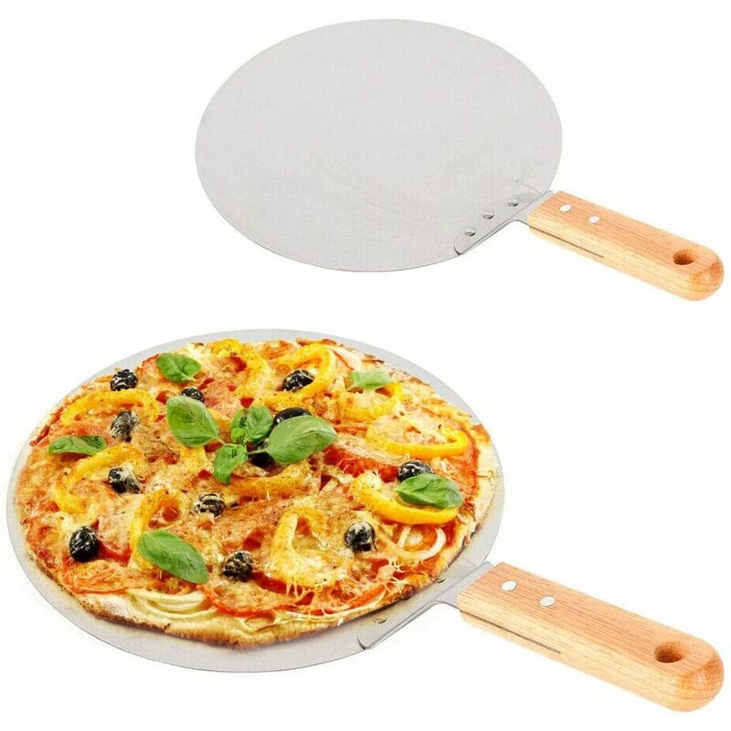 Pizzaschieber Aus Edelstahl Mit Holzgriff, Runder Pizzaschieber, 25,5 Cm, Zum Kochen Von Pizza, Brot, Kuchen, Keksen